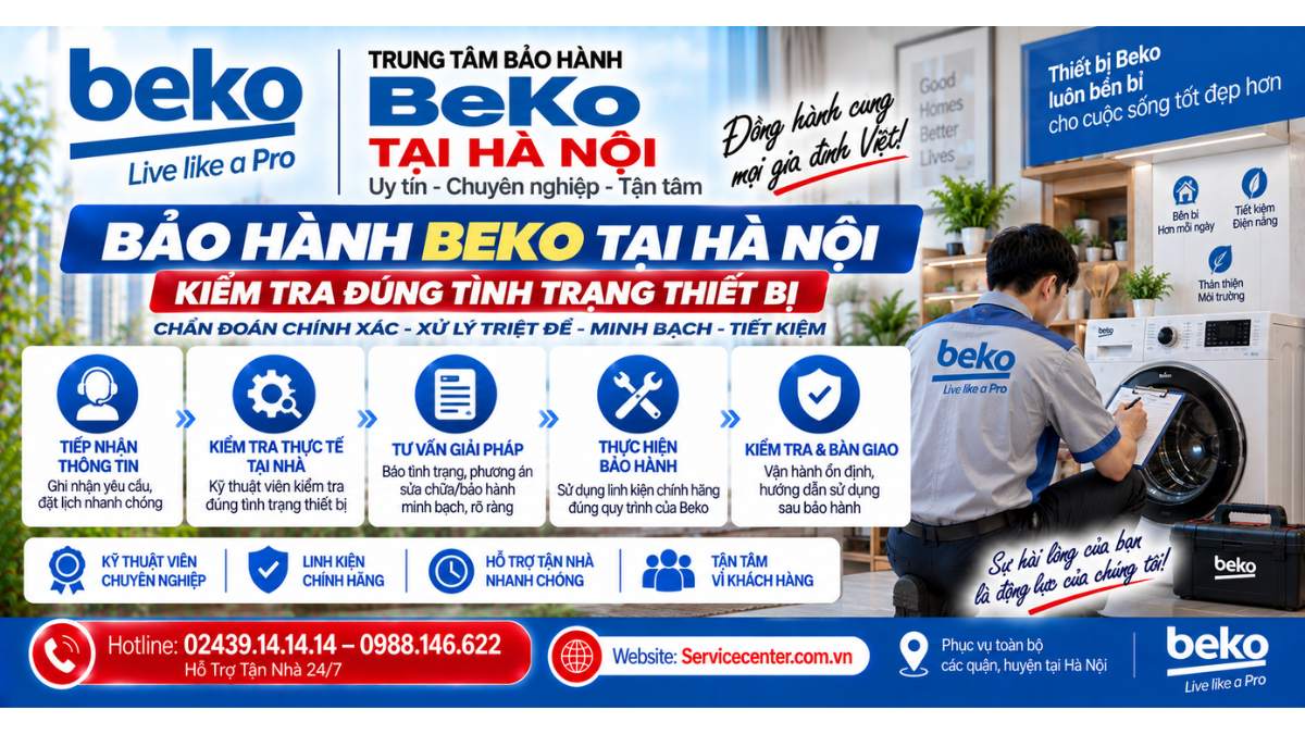 Bảo hành Beko tại Hà Nội – Kiểm tra đúng tình trạng thiết bị Website: Servicecenter.com.vn 📞 Hotline: 02439.14.14.14 – 0988.146.622 – Hỗ Trợ Tận Nhà 24/7