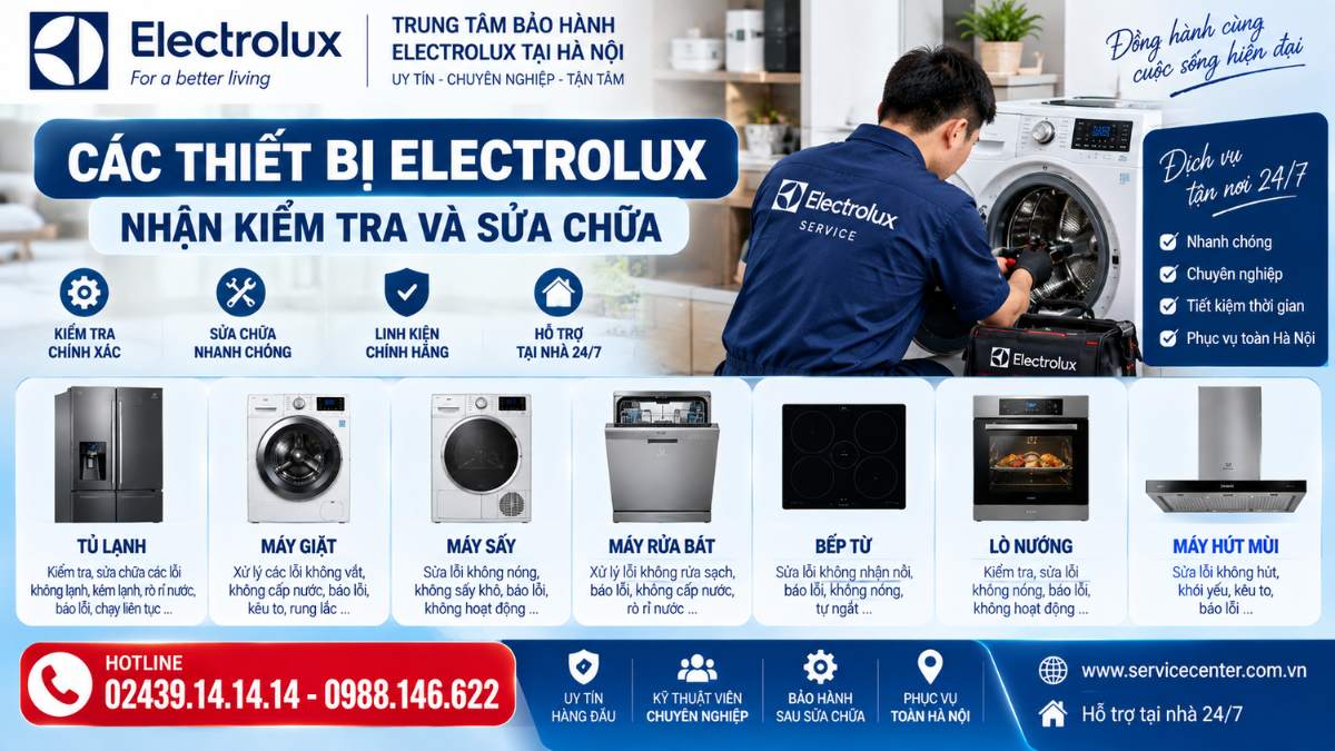 Các thiết bị Electrolux nhận kiểm tra và sửa chữa https://www.servicecenter.com.vn Hotline: 02439.14.14.14 - 0988.146.622 Uy Tín – Hỗ Trợ Tại Nhà 24/7
