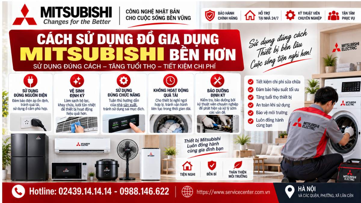 Cách Sử Dụng Đồ Gia Dụng Mitsubishi Bền Hơn https://www.servicecenter.com.vn Hotline: 02439.14.14.14 - 0988.146.622 Uy Tín – Hỗ Trợ Tại Nhà 24/7