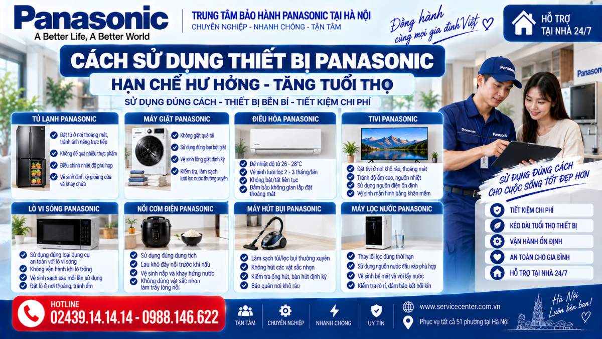 Cách Sử Dụng Thiết Bị Panasonic Hạn Chế Hư Hỏng https://www.servicecenter.com.vn Hotline: 02439.14.14.14 - 0988.146.622 Uy Tín – Hỗ Trợ Tại Nhà 24/7