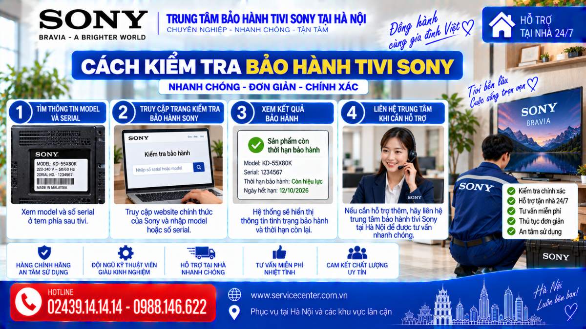 Cách kiểm tra bảo hành tivi Sony https://www.servicecenter.com.vn Hotline: 02439.14.14.14 - 0988.146.622 Uy Tín – Hỗ Trợ Tại Nhà 24/7