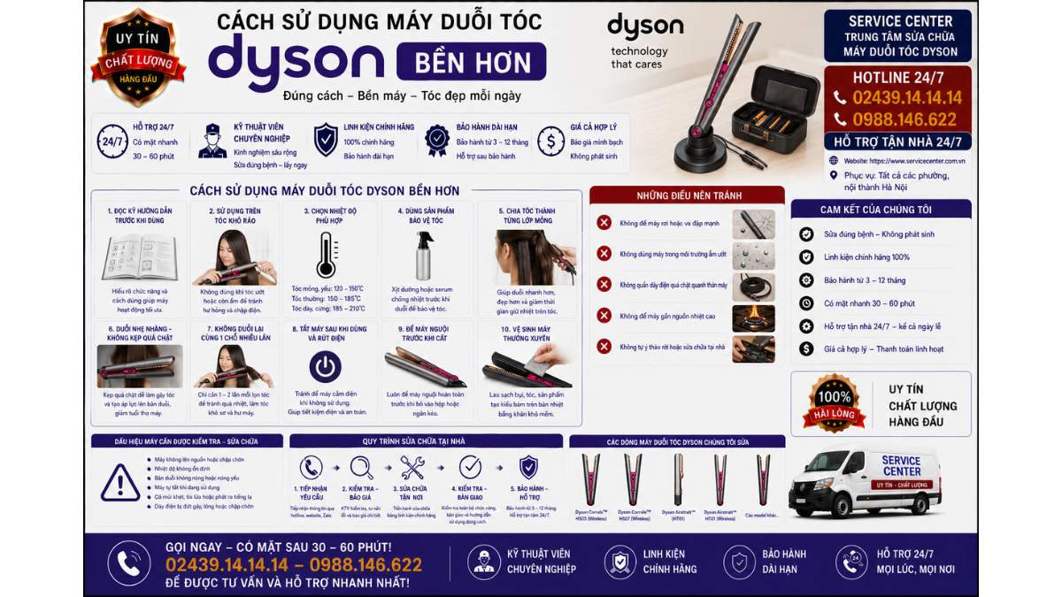 Cách sử dụng máy duỗi tóc Dyson bền hơn https://www.servicecenter.com.vn Hotline: 02439.14.14.14 - 0988.146.622 Uy Tín – Hỗ Trợ Tận Nhà 24/7