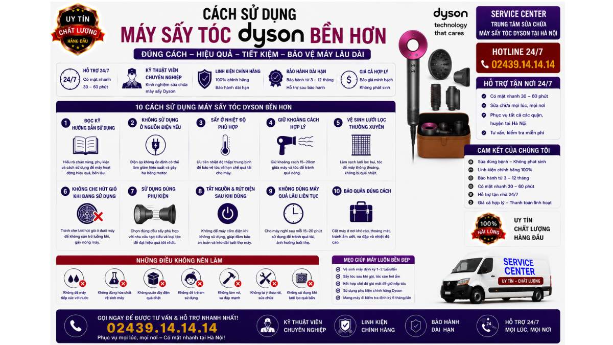 Cách sử dụng máy sấy tóc Dyson bền hơn https://www.servicecenter.com.vn Hotline: 02439.14.14.14