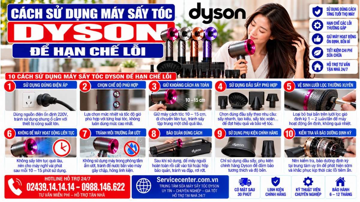 Cách sử dụng máy sấy tóc Dyson để hạn chế lỗi Website: Servicecenter.com.vn 📞 Hotline: 02439.14.14.14 – 0988.146.622