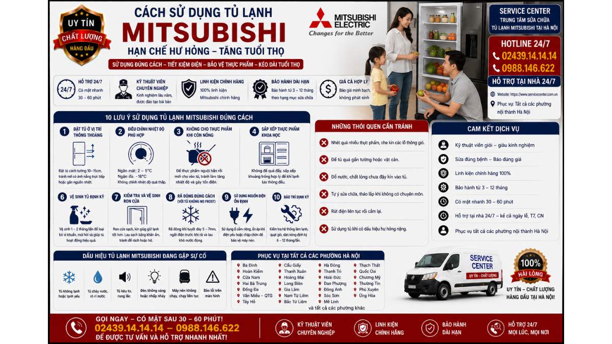 Cách sử dụng tủ lạnh Mitsubishi hạn chế hư hỏng https://www.servicecenter.com.vn Hotline: 02439.14.14.14 - 0988.146.622 Uy Tín – Hỗ Trợ Tại Nhà 24/7