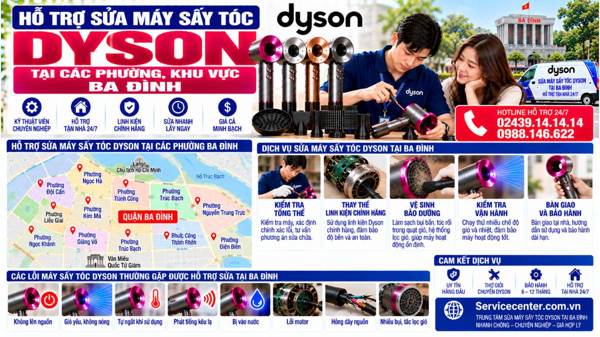 Hỗ Trợ Sửa Máy Sấy Tóc Dyson Tại Các Phường, Khu Vực Ba Đình Website: Servicecenter.com.vn 📞 Hotline: 02439.14.14.14 – 0988.146.622 – Hỗ Trợ Tại Nhà 24/7