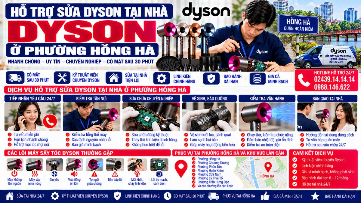 Hỗ trợ sửa Dyson tại nhà ở phường Hồng Hà Website: Servicecenter.com.vn 📞 Hotline: 02439.14.14.14 – 0988.146.622 – Hỗ Trợ Tại Nhà 24/7
