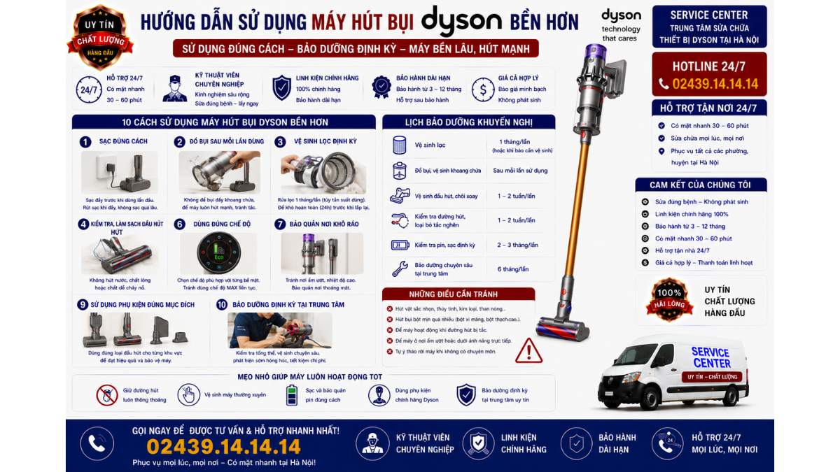 Hướng dẫn sử dụng máy hút bụi Dyson bền hơn https://www.servicecenter.com.vn Hotline: 02439.14.14.14 Uy Tín