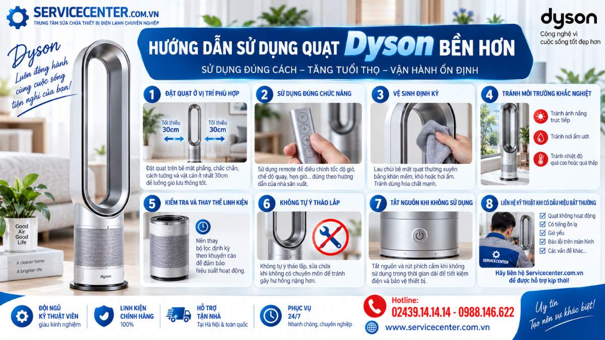 Hướng dẫn sử dụng quạt Dyson bền hơn https://www.servicecenter.com.vn Hotline: 02439.14.14.14 - 0988.146.622 Uy Tín