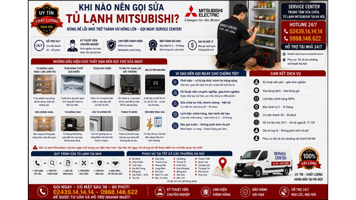 Khi nào nên gọi sửa tủ lạnh Mitsubishi https://www.servicecenter.com.vn Hotline: 02439.14.14.14 - 0988.146.622 Uy Tín – Hỗ Trợ Tại Nhà 24/7