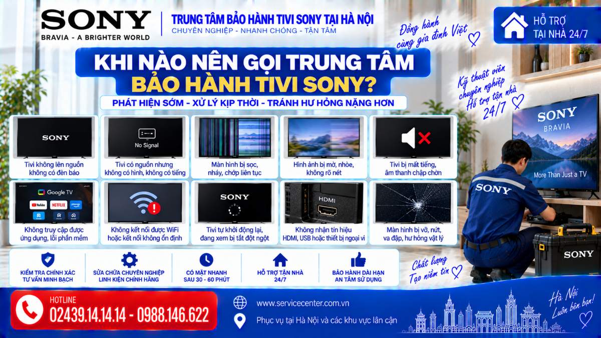 Khi nào nên gọi trung tâm bảo hành tivi Sony https://www.servicecenter.com.vn Hotline: 02439.14.14.14 - 0988.146.622 Uy Tín – Hỗ Trợ Tại Nhà 24/7