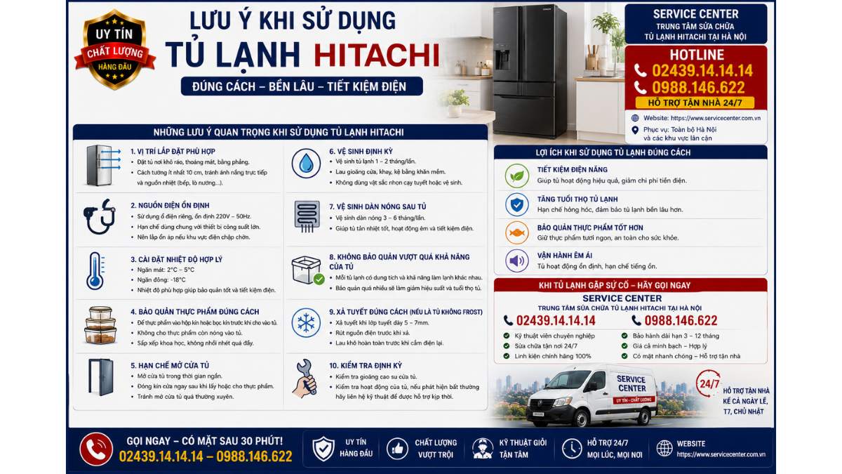 Lưu ý khi sử dụng tủ lạnh Hitachi https://www.servicecenter.com.vn Hotline: 02439.14.14.14 - 0988.146.622 Uy Tín – Hỗ Trợ Tận Nhà 24/7
