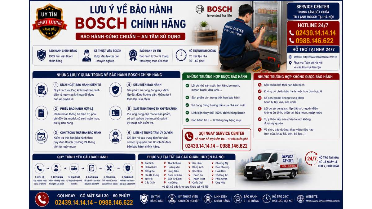 Lưu ý về bảo hành Bosch chính hãng https://www.servicecenter.com.vn Hotline: 02439.14.14.14 - 0988.146.622 Uy Tín – Hỗ Trợ Tại Nhà 24/7