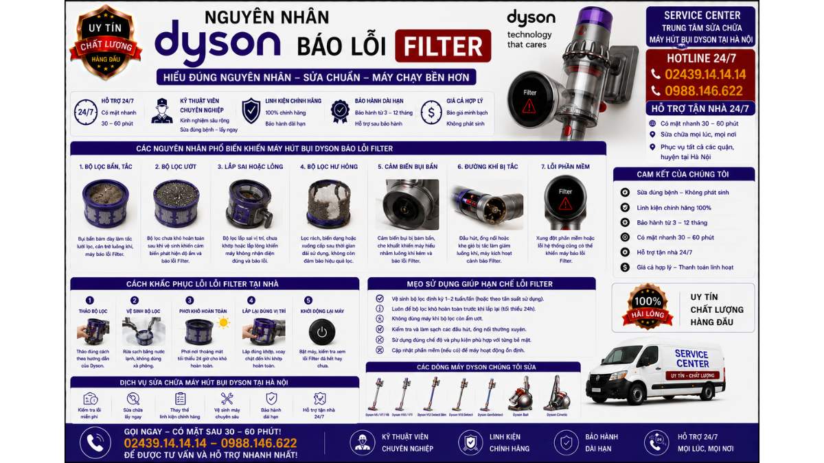 Nguyên nhân máy hút bụi Dyson báo lỗi Filter https://www.servicecenter.com.vn Hotline: 02439.14.14.14 - 0988.146.622 Uy Tín