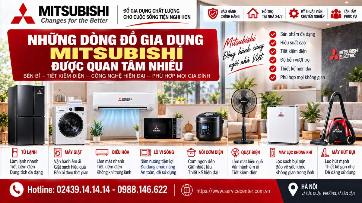 Những Dòng Đồ Gia Dụng Mitsubishi Được Quan Tâm Nhiều https://www.servicecenter.com.vn Hotline: 02439.14.14.14 - 0988.146.622 Uy Tín – Hỗ Trợ Tại Nhà 24/7