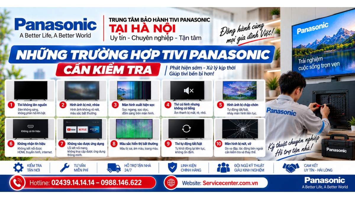 Những Trường Hợp Tivi Panasonic Cần Kiểm Tra Website: Servicecenter.com.vn 📞 Hotline: 02439.14.14.14 – 0988.146.622 – Hỗ Trợ Tận Nhà 24/7