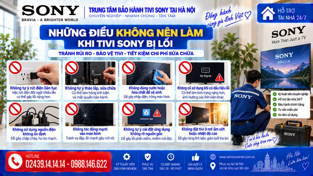 Những điều không nên làm khi tivi Sony bị lỗi https://www.servicecenter.com.vn Hotline: 02439.14.14.14 - 0988.146.622 Uy Tín – Hỗ Trợ Tại Nhà 24/7