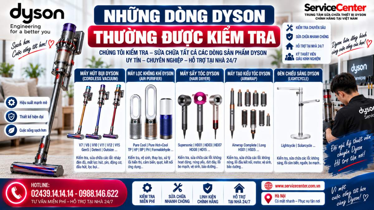Những dòng Dyson thường được kiểm tra https://www.servicecenter.com.vn Hotline: 02439.14.14.14 - 0988.146.622 Uy Tín – Hỗ Trợ Tại Nhà 24/7