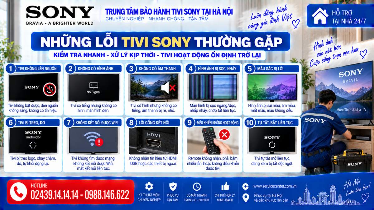 Những lỗi tivi Sony thường gặp https://www.servicecenter.com.vn Hotline: 02439.14.14.14 - 0988.146.622 Uy Tín – Hỗ Trợ Tại Nhà 24/7