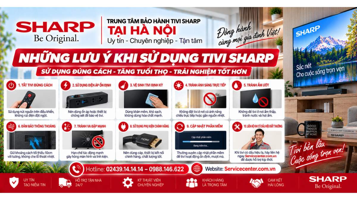 Những lưu ý khi sử dụng Tivi Sharp Website: Servicecenter.com.vn 📞 Hotline: 02439.14.14.14 – 0988.146.622 – Hỗ Trợ Tận Nhà 24/7