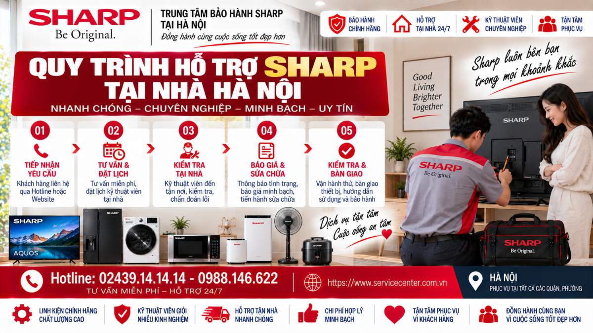 Quy Trình Hỗ Trợ Sharp Tại Nhà Hà Nội https://www.servicecenter.com.vn Hotline: 02439.14.14.14 - 0988.146.622 Uy Tín – Hỗ Trợ Tại Nhà 24/7