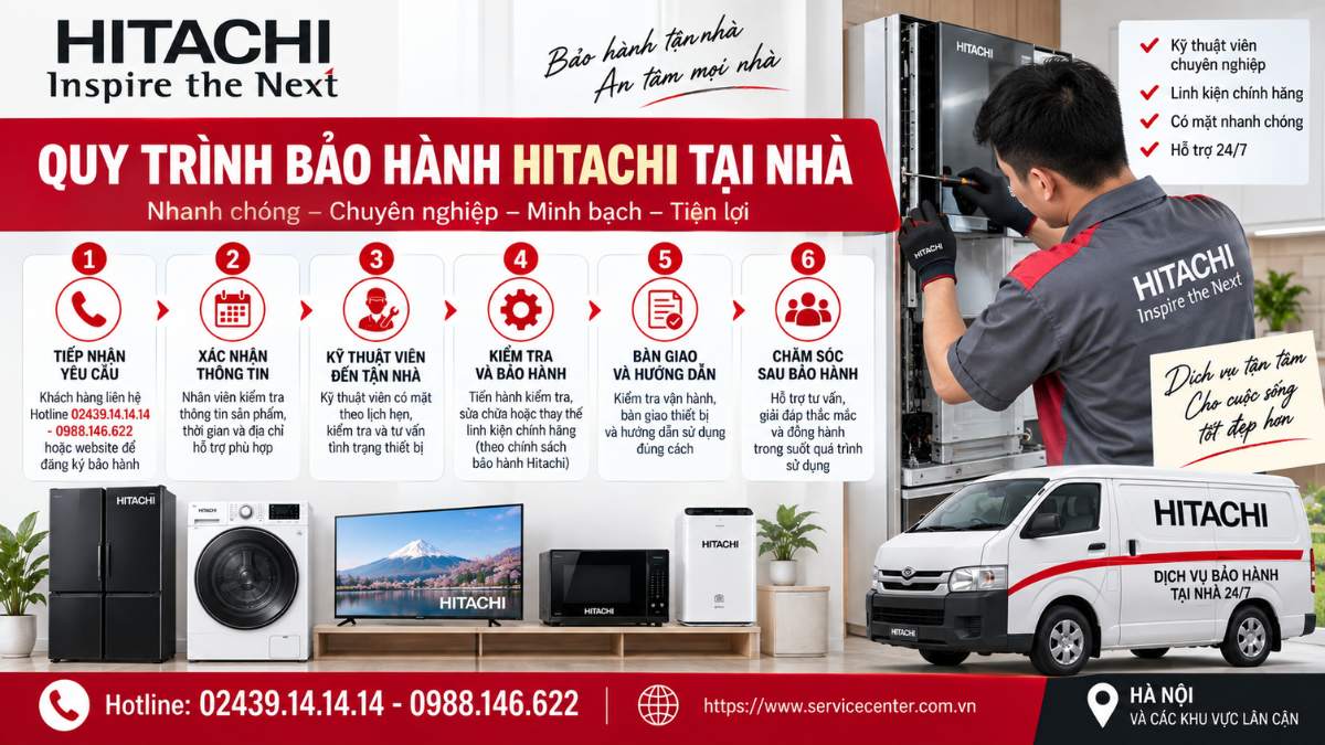 Quy trình bảo hành Hitachi tại nhà https://www.servicecenter.com.vn Hotline: 02439.14.14.14 - 0988.146.622 Uy Tín – Hỗ Trợ Tại Nhà 24/7