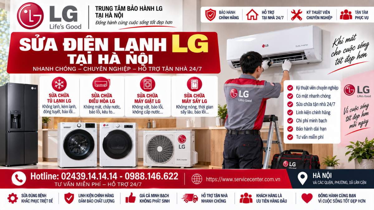 Sửa Điện Lạnh LG Tại Hà Nội https://www.servicecenter.com.vn Hotline: 02439.14.14.14 - 0988.146.622 Uy Tín – Hỗ Trợ Tại Nhà 24/7