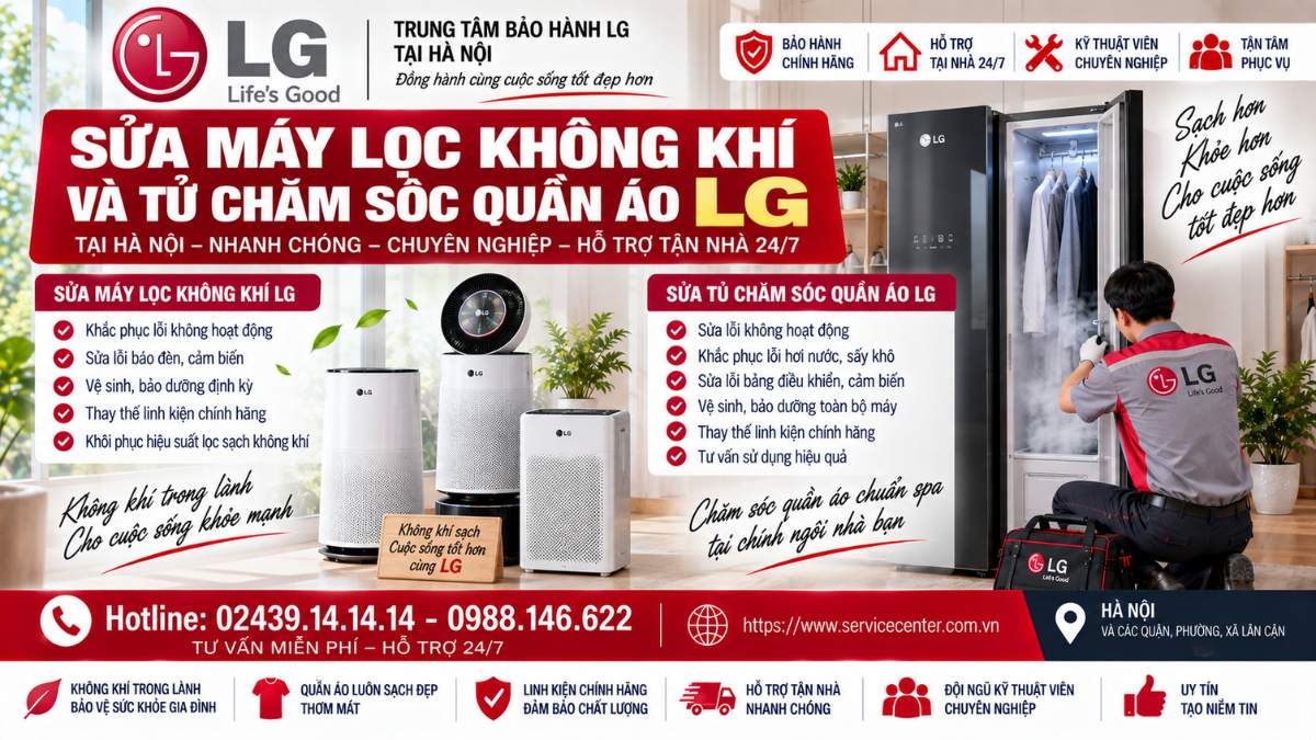 Sửa Máy Lọc Không Khí Và Tủ Chăm Sóc Quần Áo LG https://www.servicecenter.com.vn Hotline: 02439.14.14.14 - 0988.146.622 Uy Tín – Hỗ Trợ Tại Nhà 24/7