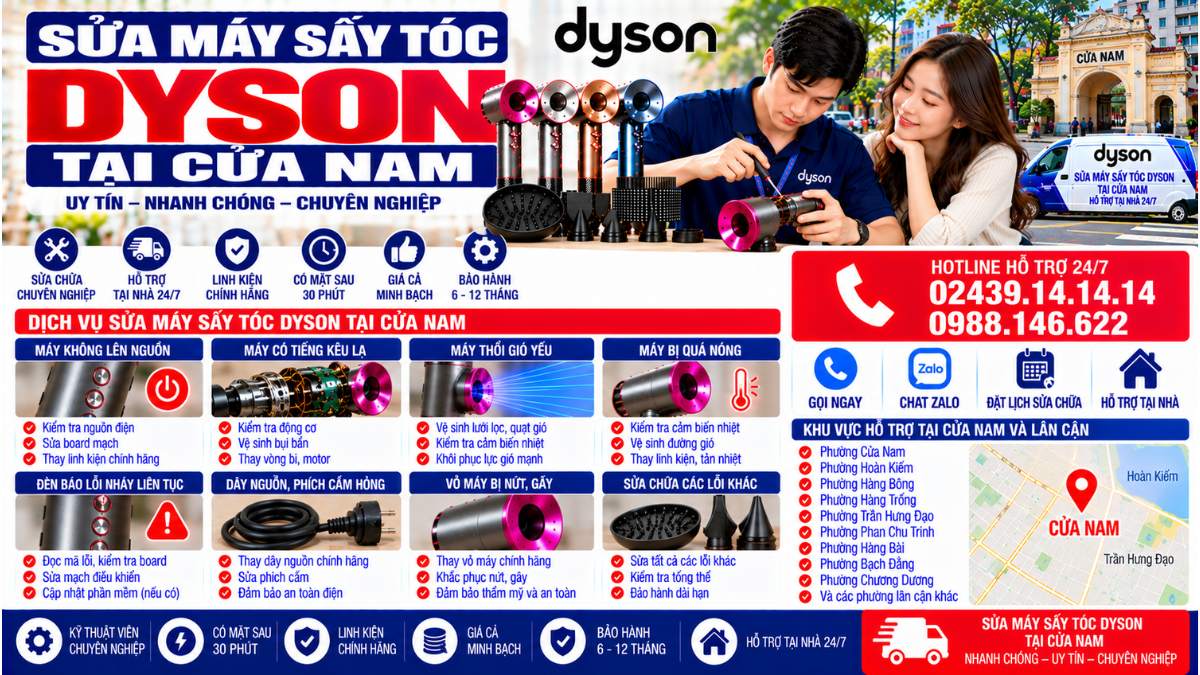 Sửa Máy Sấy Tóc Dyson Tại Cửa Nam Website: Servicecenter.com.vn 📞 Hotline: 02439.14.14.14 – 0988.146.622 – Hỗ Trợ Tại Nhà 24/7