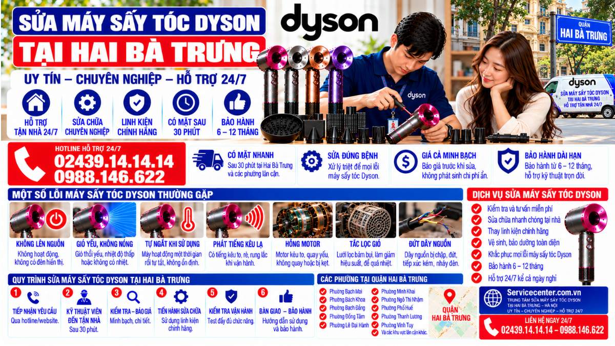 Sửa Máy Sấy Tóc Dyson Tại Hai Bà Trưng 24/7 Website: Servicecenter.com.vn 📞 Hotline: 02439.14.14.14 – 0988.146.622