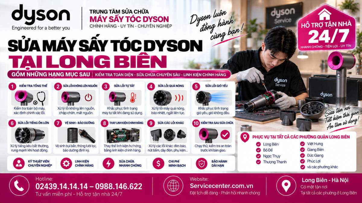 Sửa Máy Sấy Tóc Dyson Tại Long Biên Gồm Những Hạng Mục Sau Website: Servicecenter.com.vn 📞 Hotline: 02439.14.14.14 – 0988.146.622 – Hỗ Trợ Tận Nhà 24/7
