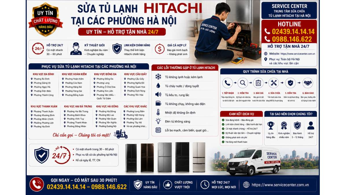 Sửa tủ lạnh Hitachi tại các phường Hà Nội https://www.servicecenter.com.vn Hotline: 02439.14.14.14 - 0988.146.622 Uy Tín – Hỗ Trợ Tận Nhà 24/7