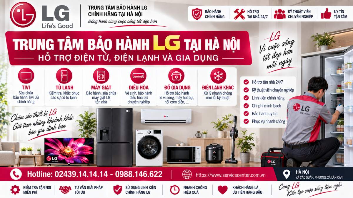Trung Tâm Bảo Hành LG Tại Hà Nội Hỗ Trợ Điện Tử, Điện Lạnh Và Gia Dụng https://www.servicecenter.com.vn Hotline: 02439.14.14.14 - 0988.146.622 Uy Tín – Hỗ Trợ Tại Nhà 24/7