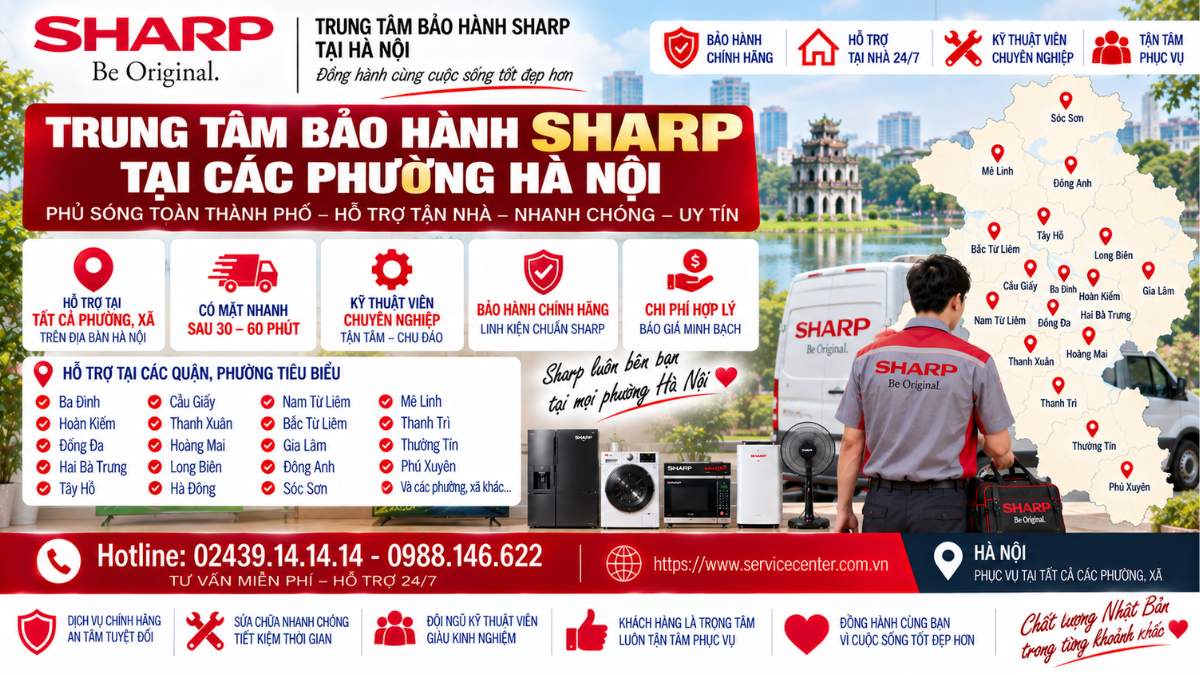 Trung Tâm Bảo Hành Sharp Tại Các Phường Hà Nội https://www.servicecenter.com.vn Hotline: 02439.14.14.14 - 0988.146.622 Uy Tín – Hỗ Trợ Tại Nhà 24/7
