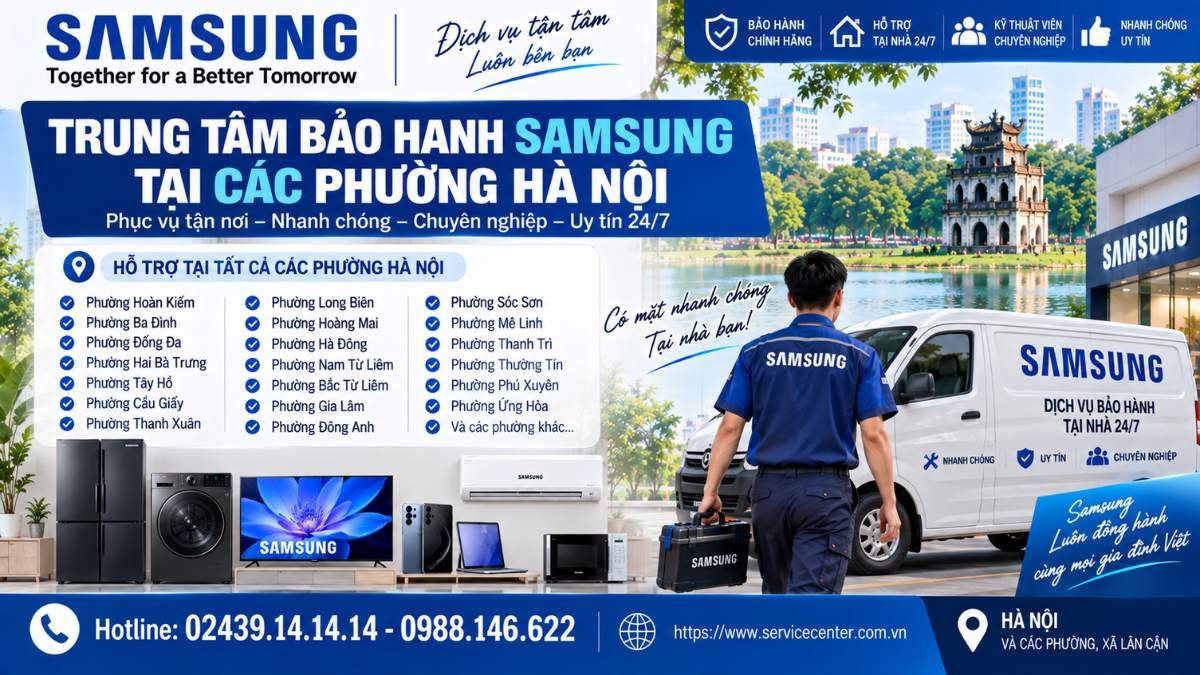 Trung tâm bảo hành Samsung tại các phường Hà Nội https://www.servicecenter.com.vn Hotline: 02439.14.14.14 - 0988.146.622 Uy Tín – Hỗ Trợ Tại Nhà 24/7