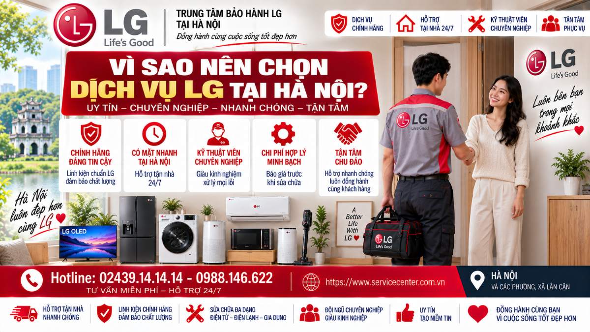Vì Sao Nên Chọn Dịch Vụ LG Tại Hà Nội? https://www.servicecenter.com.vn Hotline: 02439.14.14.14 - 0988.146.622 Uy Tín – Hỗ Trợ Tại Nhà 24/7