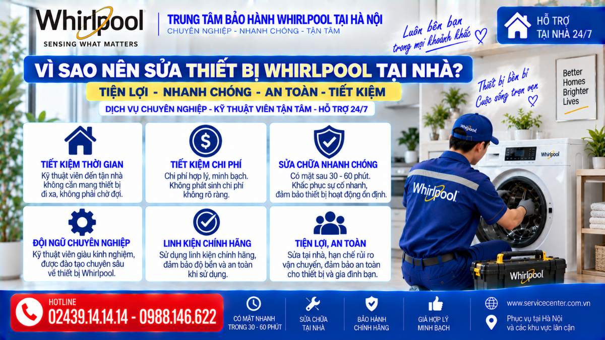Vì Sao Nên Sửa Thiết Bị Whirlpool Tại Nhà? https://www.servicecenter.com.vn Hotline: 02439.14.14.14 - 0988.146.622 Uy Tín – Hỗ Trợ Tại Nhà 24/7