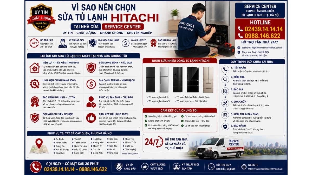 Vì sao nên chọn sửa tủ lạnh Hitachi tại nhà của https://www.servicecenter.com.vn Hotline: 02439.14.14.14 - 0988.146.622 Uy Tín – Hỗ Trợ Tận Nhà 24/7